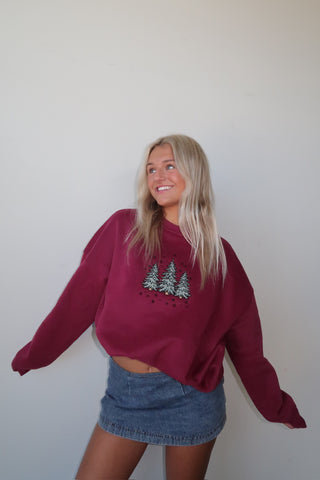 Burgundy Christmas Tree Crewneck