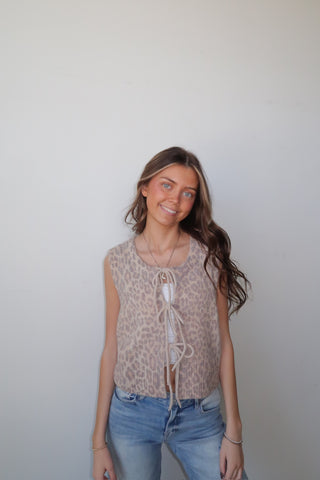 Leopard Tie Front Sweater Vest