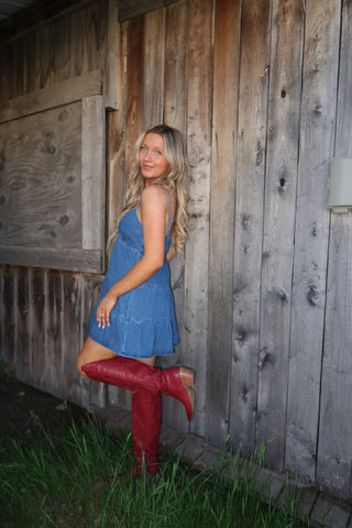 Spaghetti Strapped Tiered Denim Dress