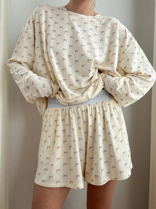 Pale Yellow Sunkissedcoconut American Flag PJ Shorts