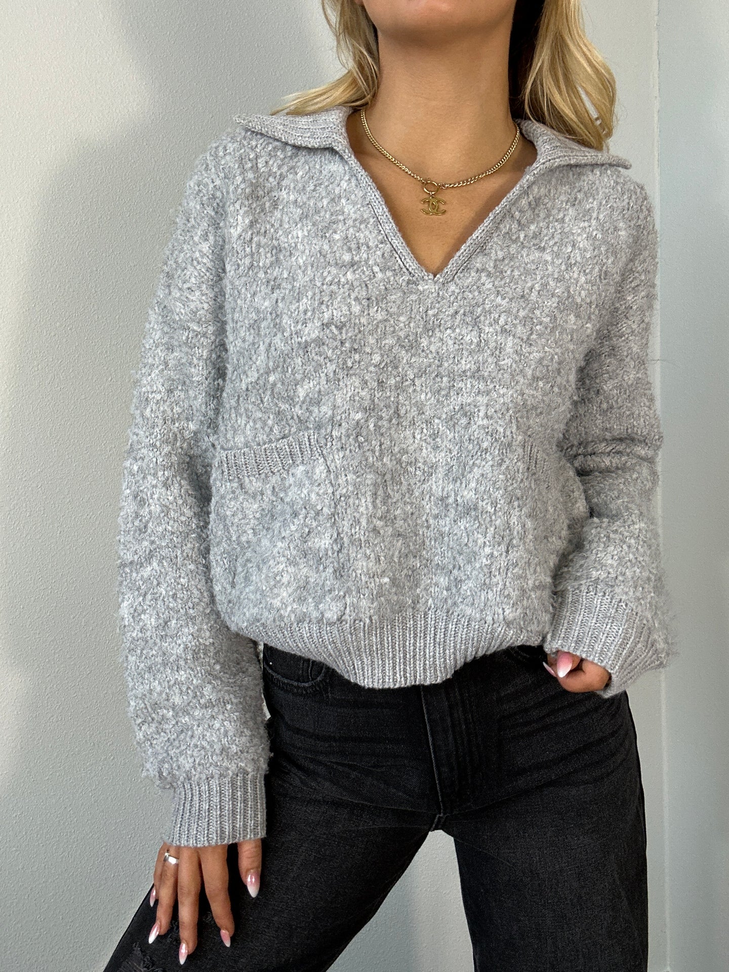 Collared Sweater With Front Pockets