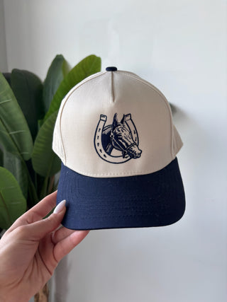 Navy Embroidered Lucky Horse Trucker Hat