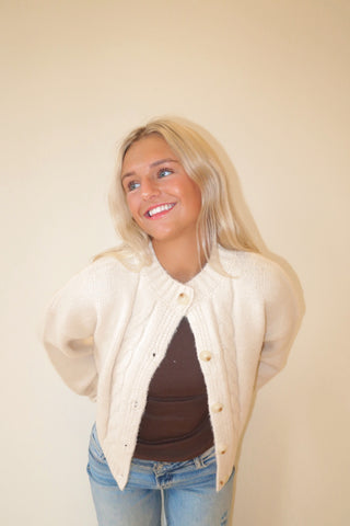 Cream Cable Knit Cardigan Sweater