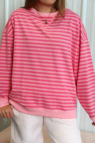 Oversized Pink Striped Crewneck