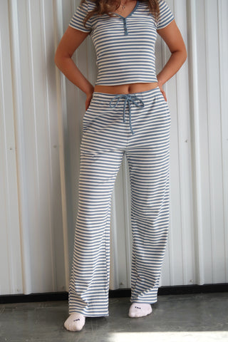 Blue & White Striped Sweatpants