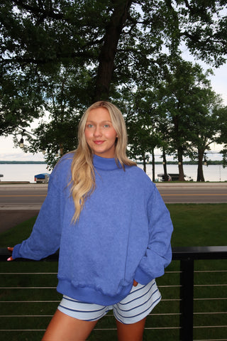 Royal Blue Vintage Wash Print Oversized Sweatshirt