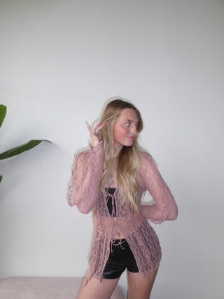Dusty Rose Mesh Front Tie Long Sleeve