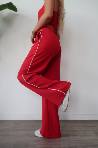Modal Red Flowy Side Stripe Track Pants