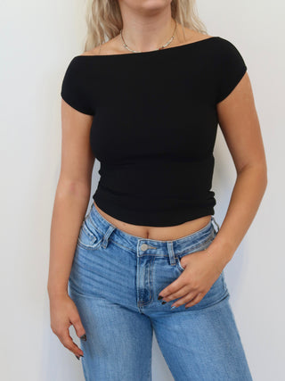 Black Boat Neck Top