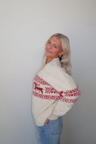 Cream Reindeer Holiday Sweater