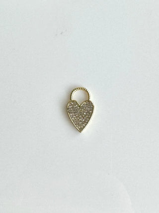 Gold Rhinestone Heart Lock Charm