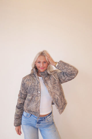Cropped Camo Puffer Jacket