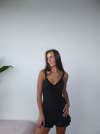 Polkadot Mini Dress With Lace Detail