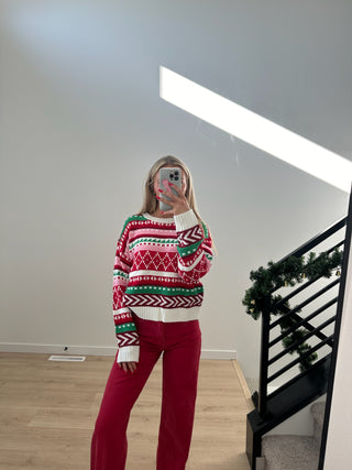 Red Multicolor Sweater