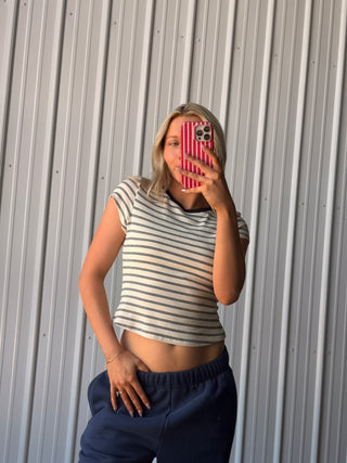 Cream & Navy Striped Short Sleeve