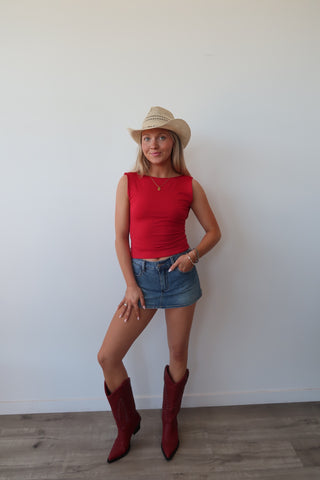 Red Open Back Tank Top