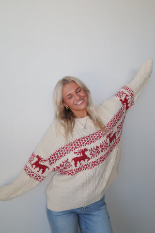 Cream Reindeer Holiday Sweater