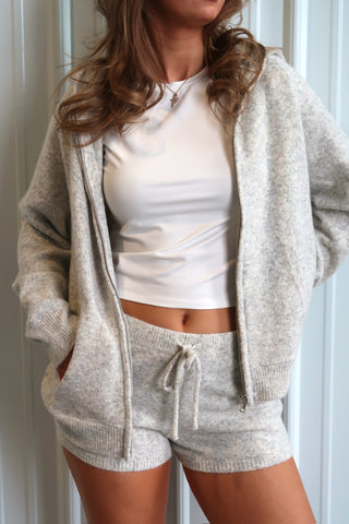 Grey Soft Knit Zip-Up Hooded Sweater