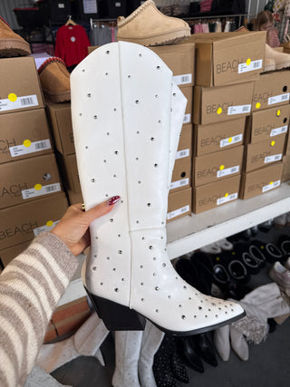 Billini Zoelle White Cowgirl Boots with studs