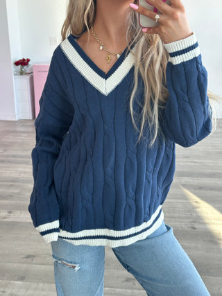 Cable Knit V-Neck Sweater