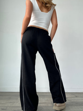 Black Staple Low Rise Side Stripe Wide Leg Sweatpants