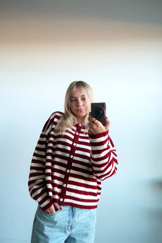 Crimson Striped Cardigan