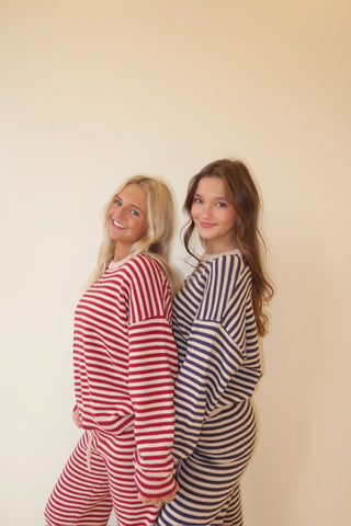 Burgundy & Pink Stripe Crew Neck Sweater