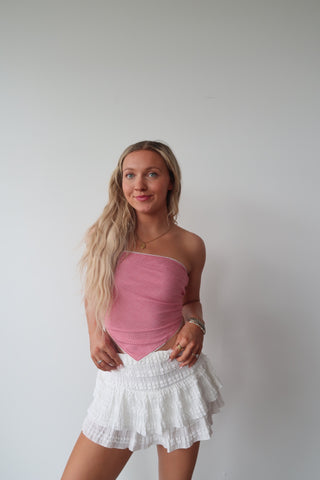 Red Gingham Strapless Tie Top