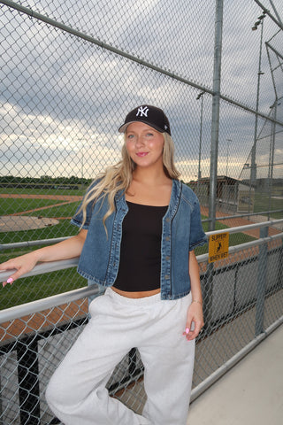 Hidden Dark Wash Cropped Shirt