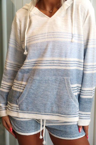 Bay Blue Stripe Printed Texture Ombré Baja Hoodie