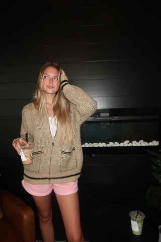 Après Tan Zip Up Cardigan Sweater