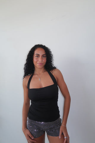 Black Cowl Neck Halter Top