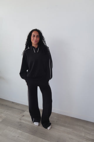 Modal Black Flowy Side Stripe Track Pants