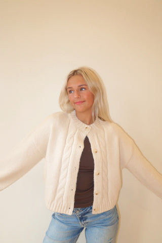 Cream Cable Knit Cardigan Sweater