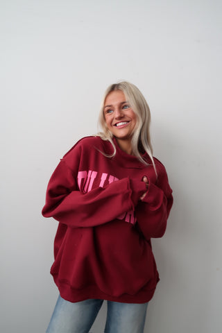 Maroon & Pink "Dilly Dally" Mock Neck
