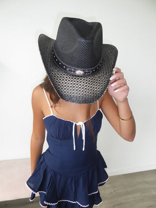 Black Cowgirl Hat With Brown Fade Detail