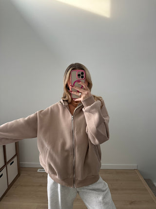 Taupe Staple Oversized Zip-Up Hoodie