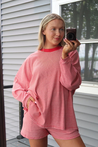 Red and White Striped Oversized Top