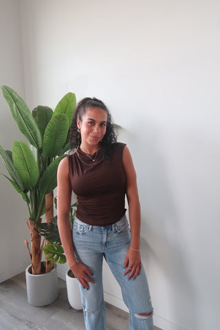 Espresso High Neck Sleeveless Tank Top