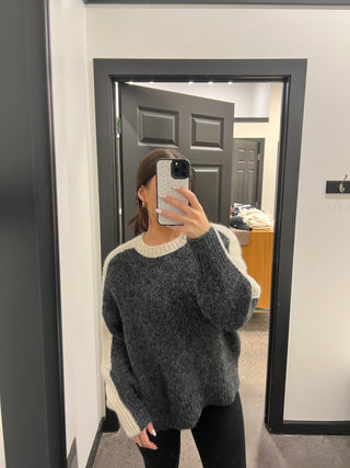 Dark Gray And Cream Pullover Sweater