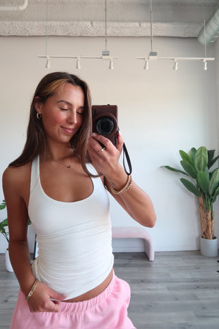 White Halter Top With Ruched Sides