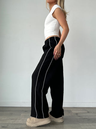 Black Staple Low Rise Side Stripe Wide Leg Sweatpants