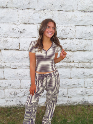 Charcoal Striped Henley T-Shirt