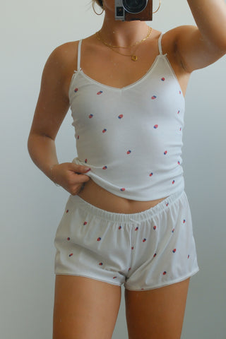 White Strawberry Detail Shorts