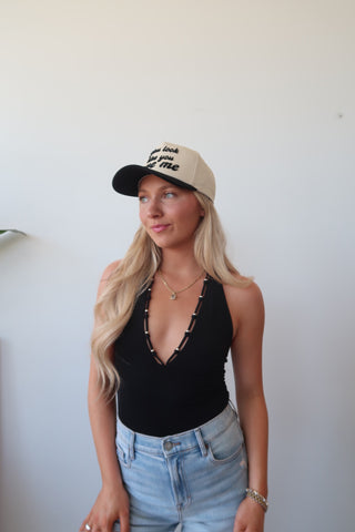 Beaded Deep V-Neck Halter Bodysuit
