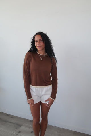 Chocolate O-Neck Pullover Sweater