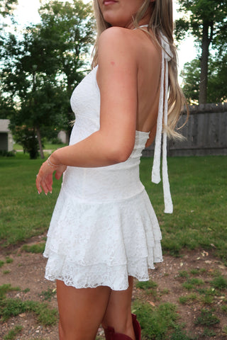 Ivory Lace Halter Mini Dress