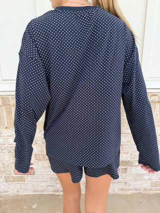 Navy Blue Polka Dot Long Sleeve