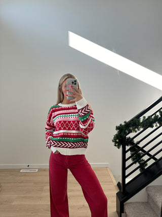 Red Multicolor Sweater