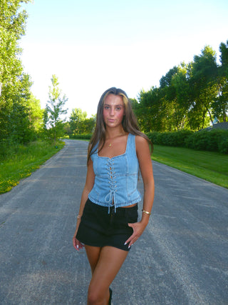 Lace Up Denim Corset Top